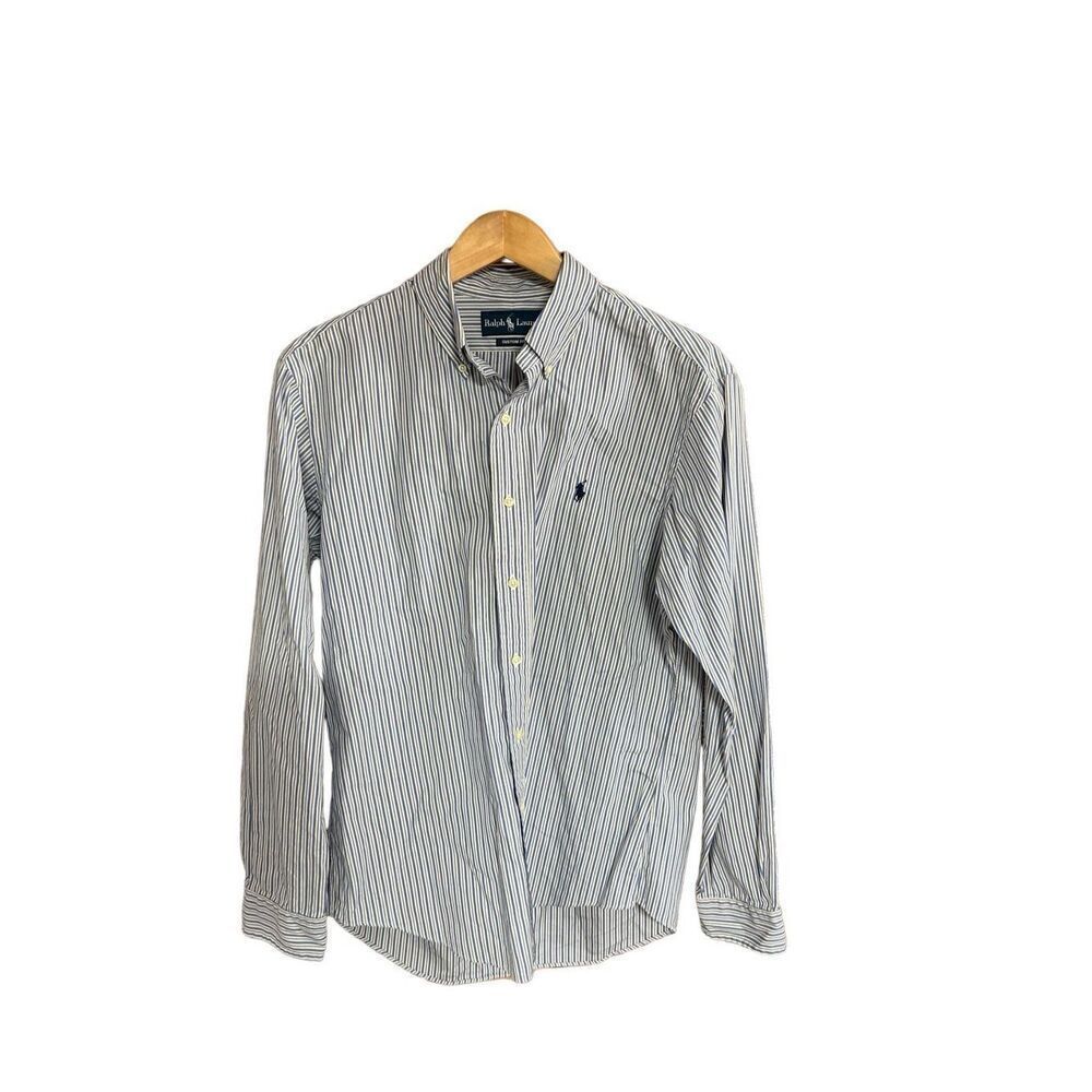 Ralph Lauren Comfort Fit Size 16 34/35 (LARGE) Blue and White Striped Long Sleev